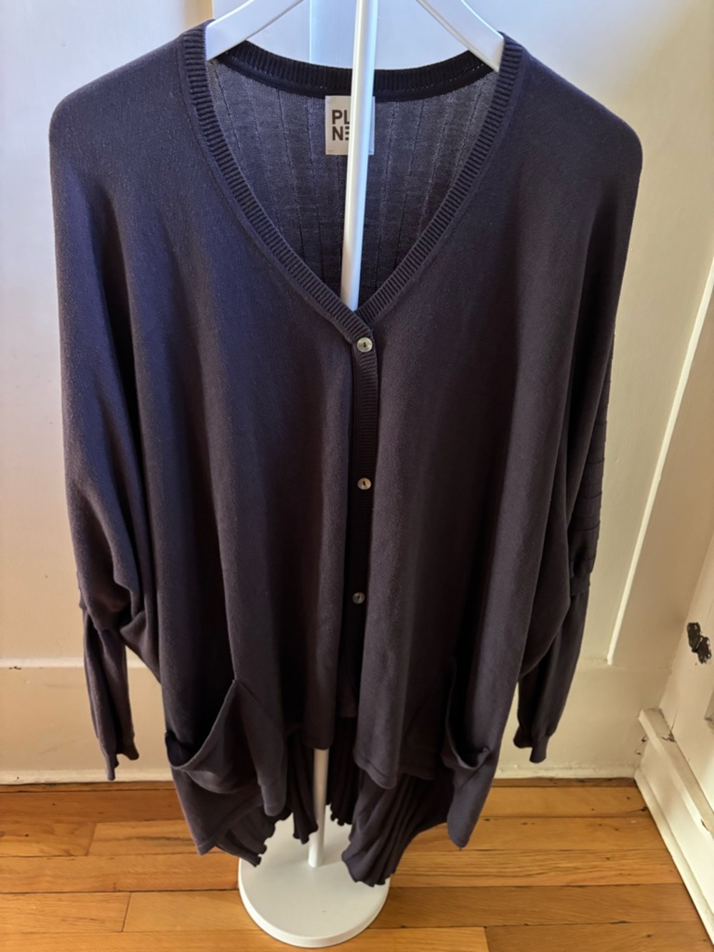 Planet by Lauren G Oversized V-Neck Cardigan Sweater - Purple